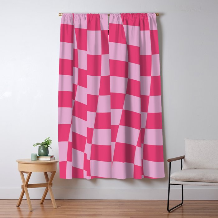 Hot Pink Wavy Checkered Pattern Window Curtain Gallery Image 5