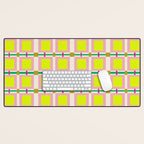 Vibrant Square Grid Pattern  Neon Lime and Pink  Desk Mat Gallery Image 1