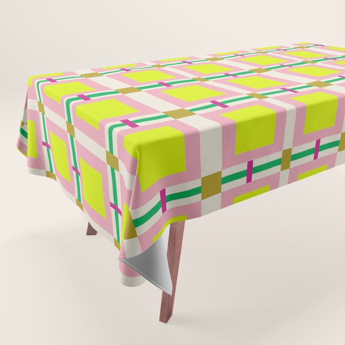 Vibrant Square Grid Pattern  Neon Lime and Pink  Tablecloth Gallery Image 1