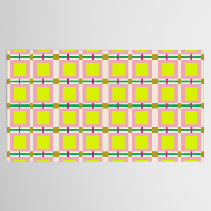 Vibrant Square Grid Pattern  Neon Lime and Pink  Tablecloth Gallery Image 2