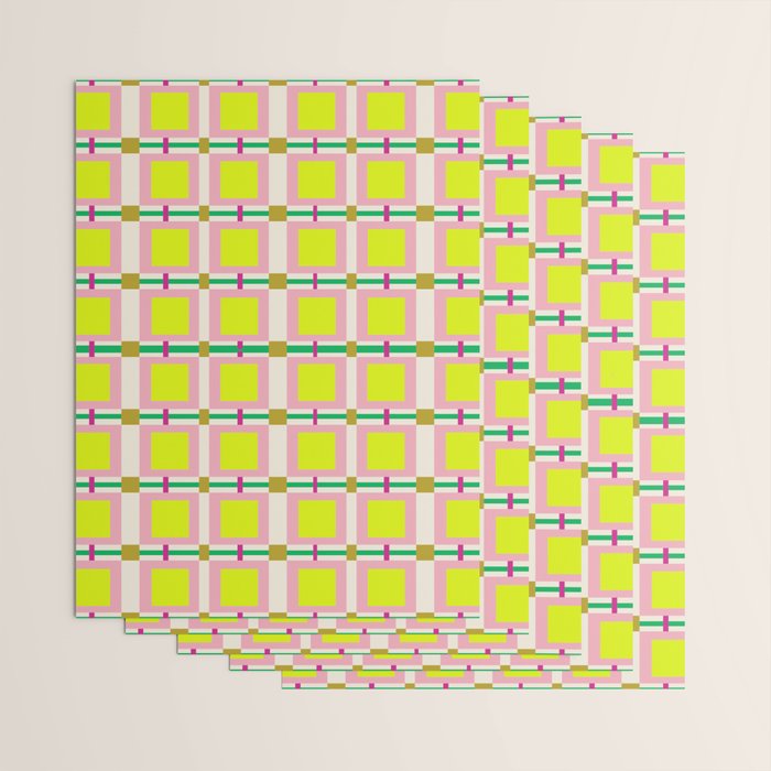Vibrant Square Grid Pattern  Neon Lime and Pink  Wrapping Paper Gallery Image 3