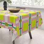 Vibrant Square Grid Pattern  Neon Lime and Pink  Tablecloth Gallery Image 3