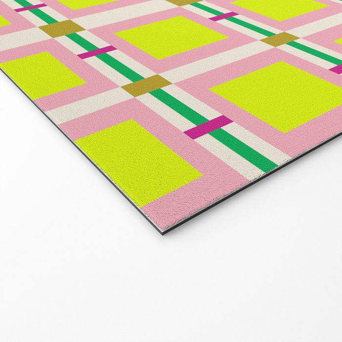 Vibrant Square Grid Pattern  Neon Lime and Pink  Welcome Mat Gallery Image 2
