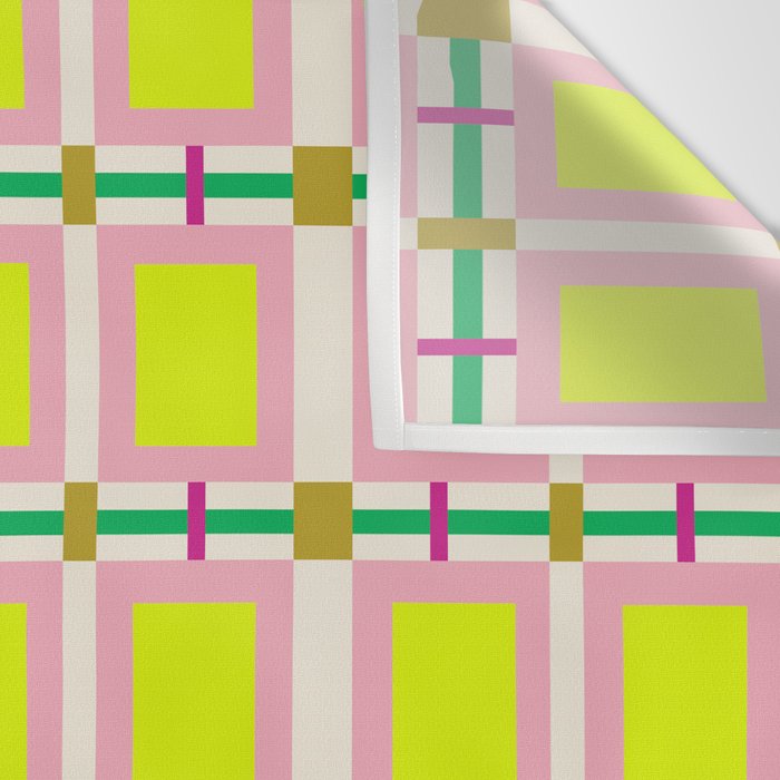 Vibrant Square Grid Pattern  Neon Lime and Pink  Wall Tapestry Gallery Image 3