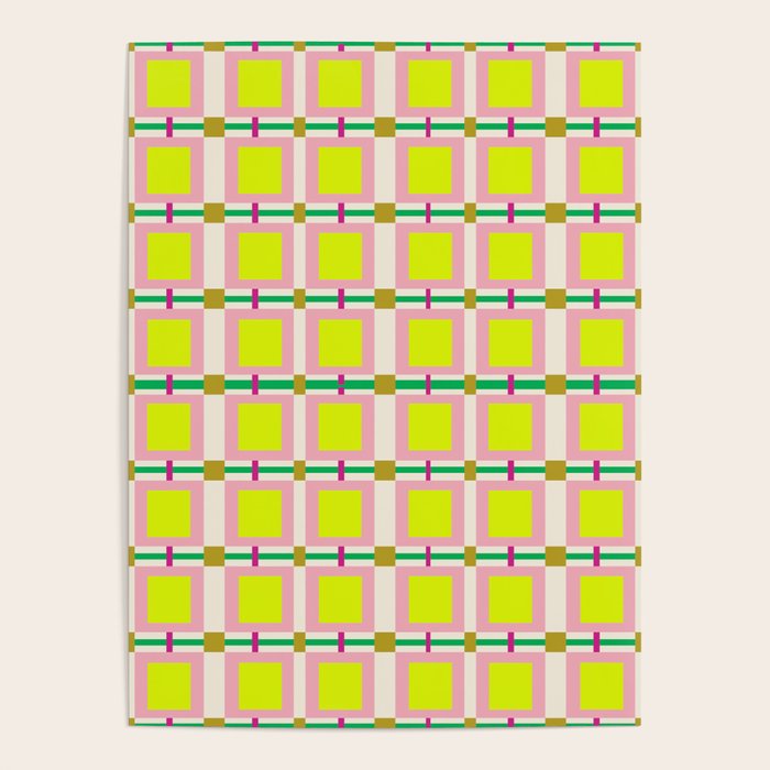 Vibrant Square Grid Pattern  Neon Lime and Pink  Poster Gallery Image 4
