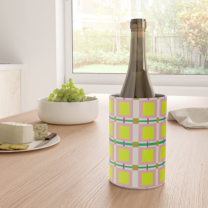 Vibrant Square Grid Pattern  Neon Lime and Pink  Wine Chiller Gallery Image 4