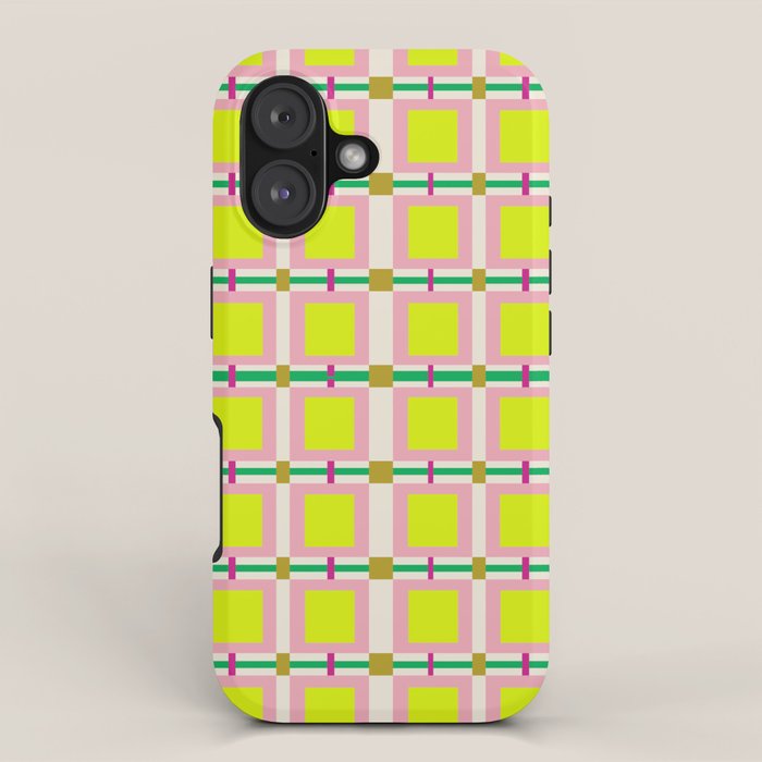 Vibrant Square Grid Pattern  Neon Lime and Pink  iPhone Case Gallery Image 1