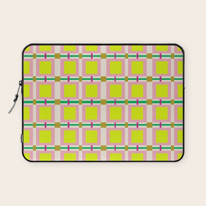 Vibrant Square Grid Pattern  Neon Lime and Pink  Laptop Sleeve Gallery Image 1