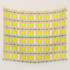 Vibrant Square Grid Pattern  Neon Lime and Pink  Wall Tapestry Gallery Image 4