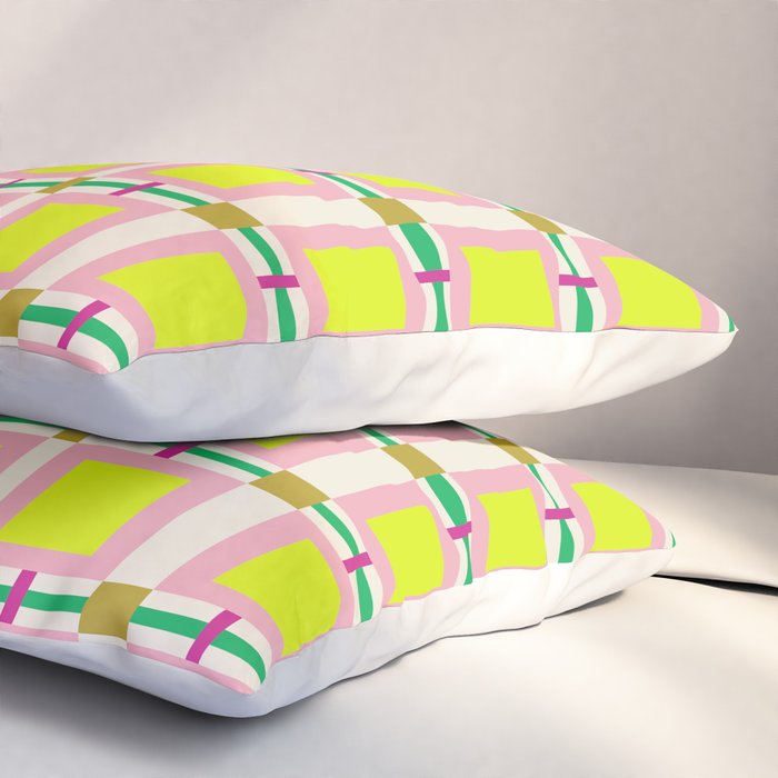 Vibrant Square Grid Pattern  Neon Lime and Pink  Pillow Sham Gallery Image 3