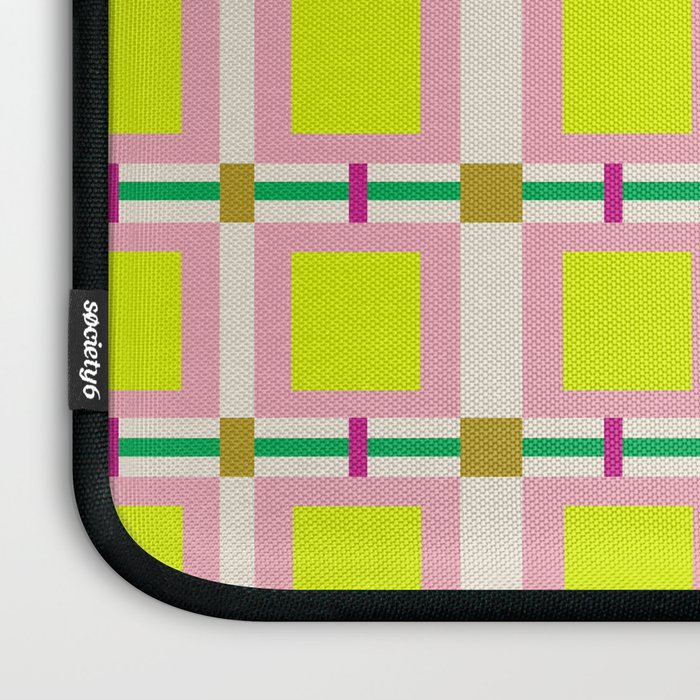 Vibrant Square Grid Pattern  Neon Lime and Pink  Laptop Sleeve Gallery Image 3