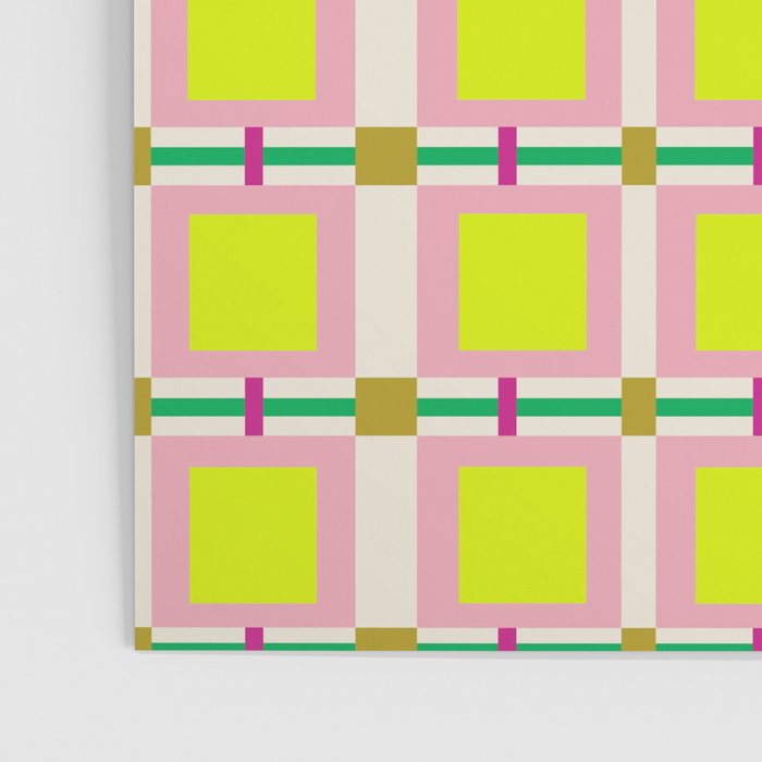 Vibrant Square Grid Pattern  Neon Lime and Pink  Poster Gallery Image 3