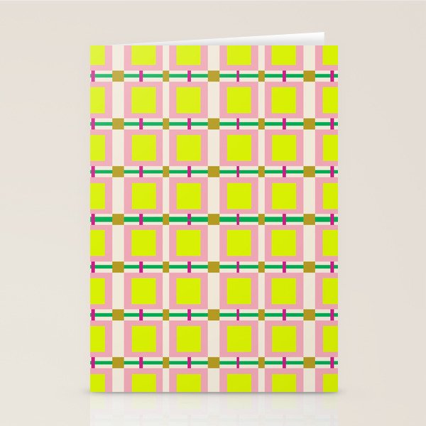 Vibrant Square Grid Pattern  Neon Lime and Pink  Stationery Card Gallery Image 1