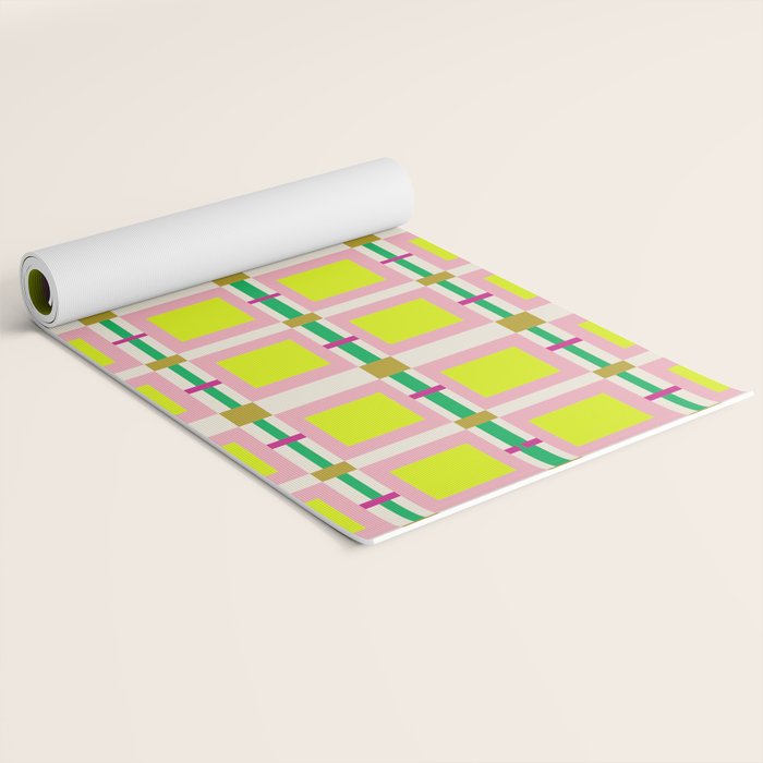 Vibrant Square Grid Pattern  Neon Lime and Pink  Yoga Mat Gallery Image 2
