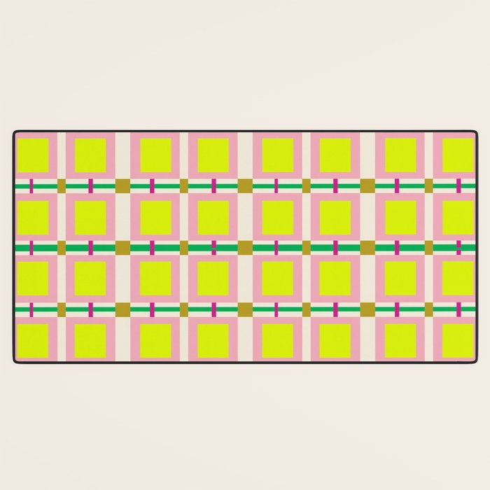 Vibrant Square Grid Pattern  Neon Lime and Pink  Desk Mat Gallery Image 3