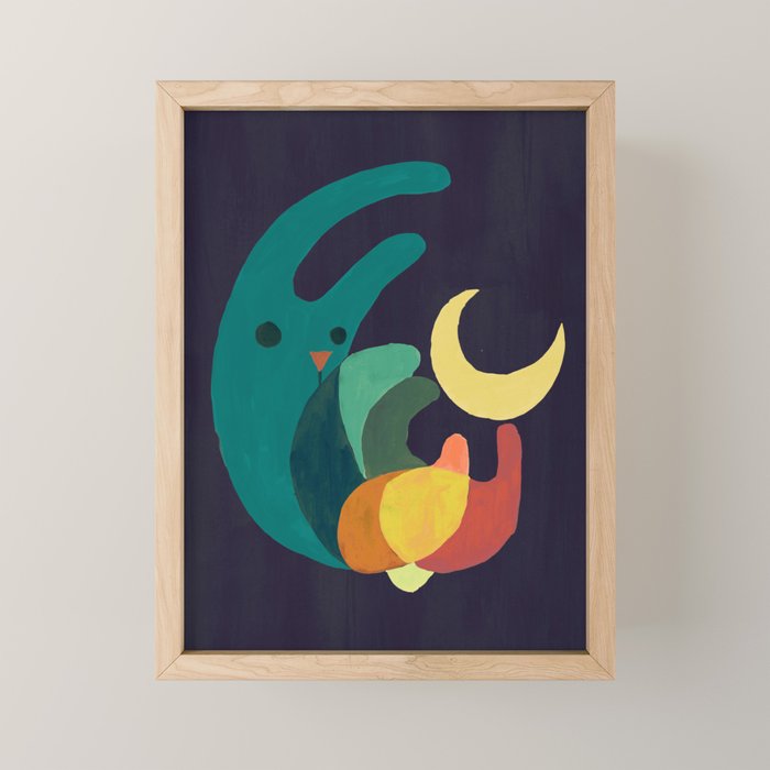Rabbit and crescent moon Mini Art Print Gallery Image 1