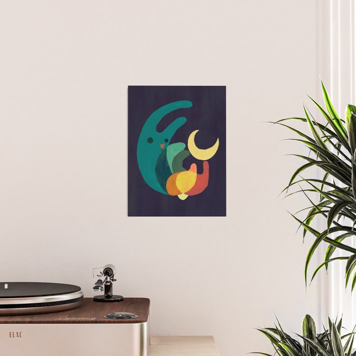 Rabbit and crescent moon Poster Gallery Image 2