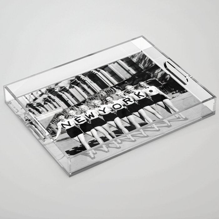 New York Chorus Girls, Black and White Vintage Art Acrylic Tray Gallery Image 1