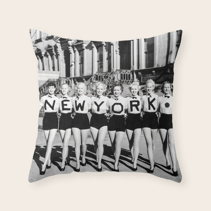 New York Chorus Girls, Black and White Vintage Art Throw Pillow Gallery Image 6