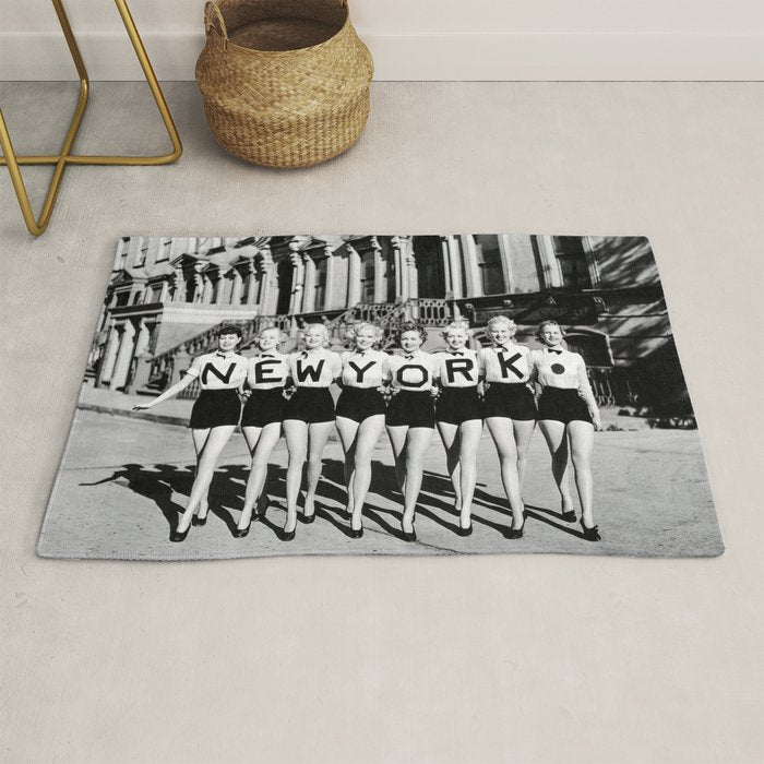 New York Chorus Girls, Black and White Vintage Art Rug Gallery Image 1