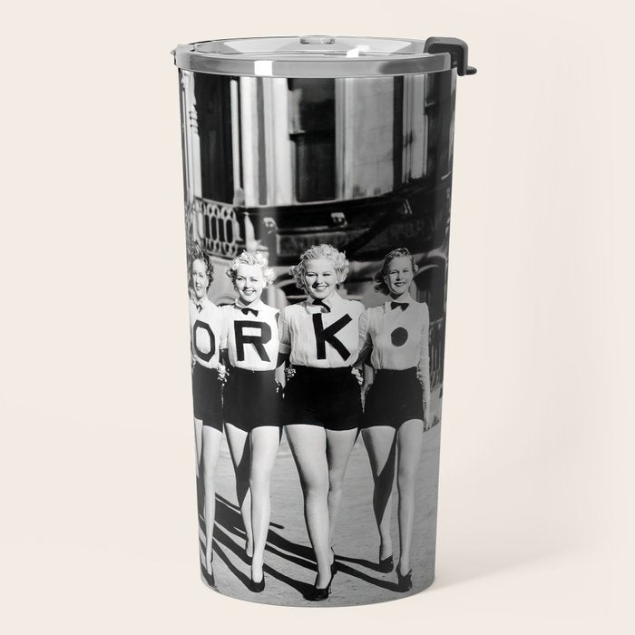 New York Chorus Girls, Black and White Vintage Art Travel Mug Gallery Image 2