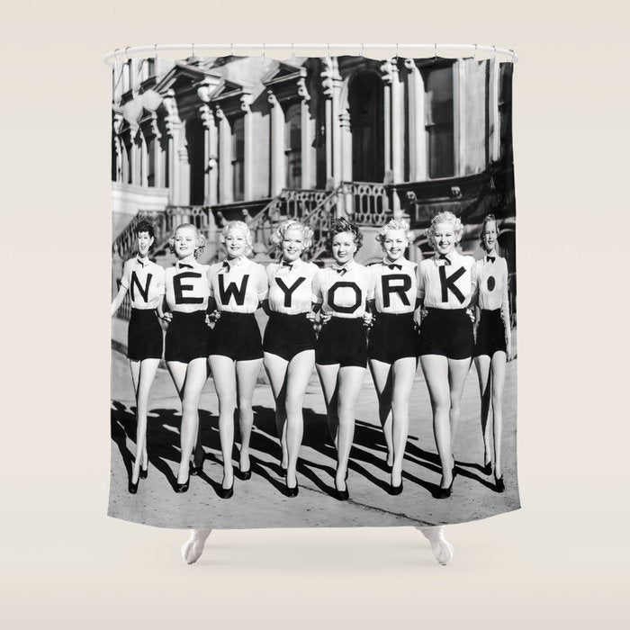 New York Chorus Girls, Black and White Vintage Art Shower Curtain Gallery Image 1