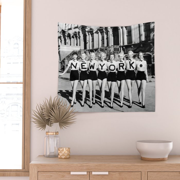 New York Chorus Girls, Black and White Vintage Art Wall Tapestry Gallery Image 2