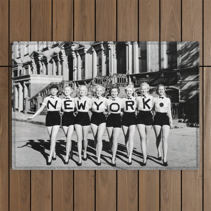 New York Chorus Girls, Black and White Vintage Art Outdoor Rug Gallery Image 1