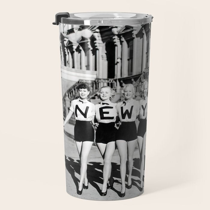 New York Chorus Girls, Black and White Vintage Art Travel Mug Gallery Image 3