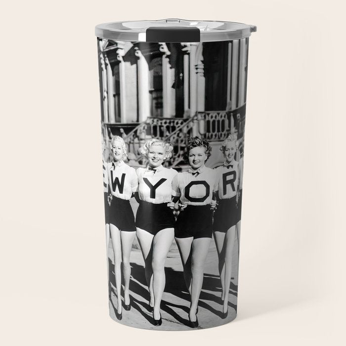 New York Chorus Girls, Black and White Vintage Art Travel Mug Gallery Image 1