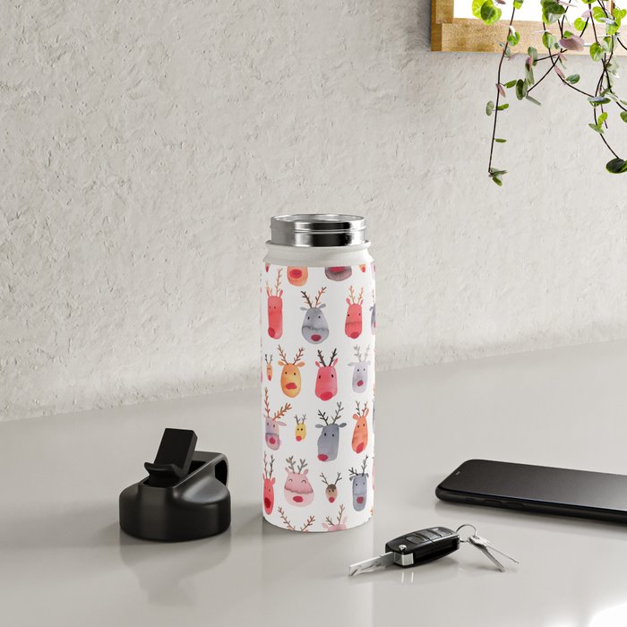 Christmas Winter Cute Reindeers Water Bottle Gallery Image 4