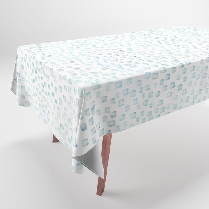 Sea Glass Watercolor // Turquoise Blue and Green Ocean Glass Beach Art Tablecloth Gallery Image 1