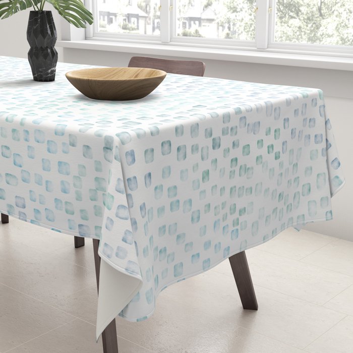 Sea Glass Watercolor // Turquoise Blue and Green Ocean Glass Beach Art Tablecloth Gallery Image 3