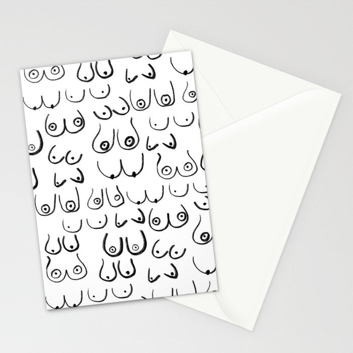 Boobs Pattern - black and white line drawing, life drawing, feminine art Stationery Card Gallery Image 2