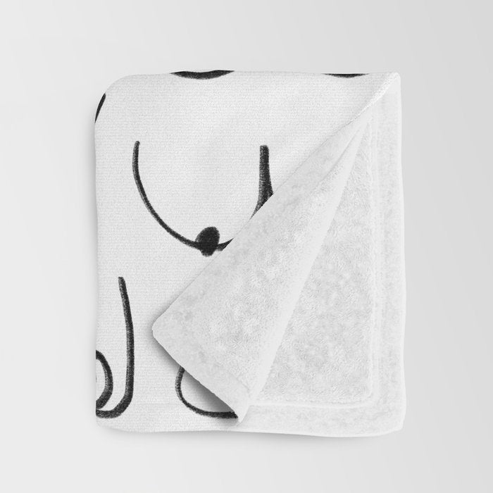 Boobs Pattern - black and white line drawing, life drawing, feminine art Throw Blanket Gallery Image 3
