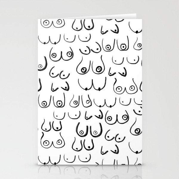 Boobs Pattern - black and white line drawing, life drawing, feminine art Stationery Card Gallery Image 1