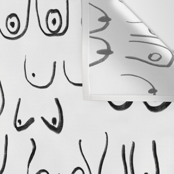 Boobs Pattern - black and white line drawing, life drawing, feminine art Wall Tapestry Gallery Image 3