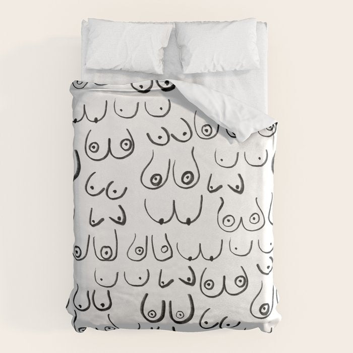 Boobs Pattern - black and white line drawing, life drawing, feminine art Duvet Cover Gallery Image 1