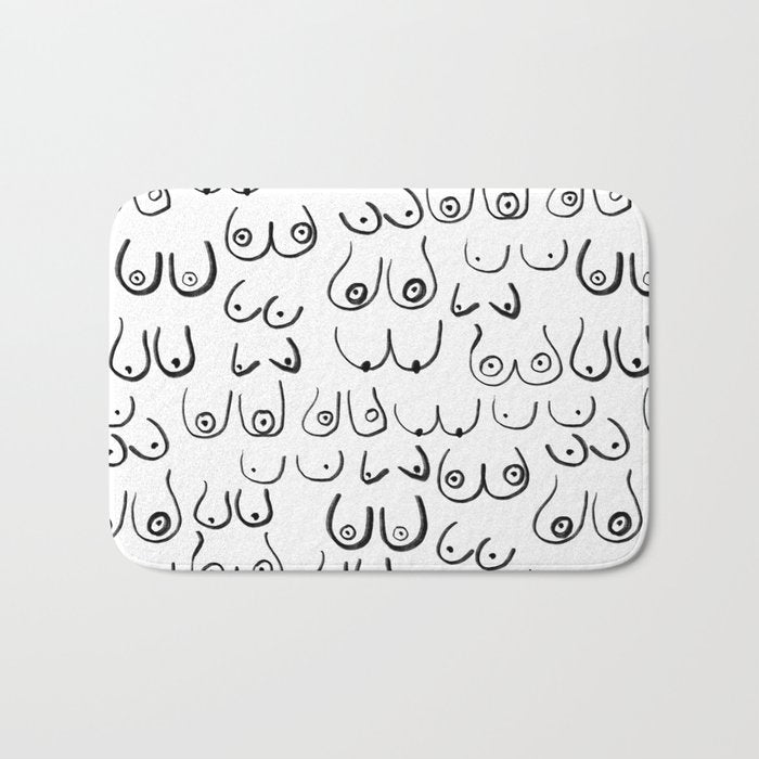 Boobs Pattern - black and white line drawing, life drawing, feminine art Bath Mat Gallery Image 1