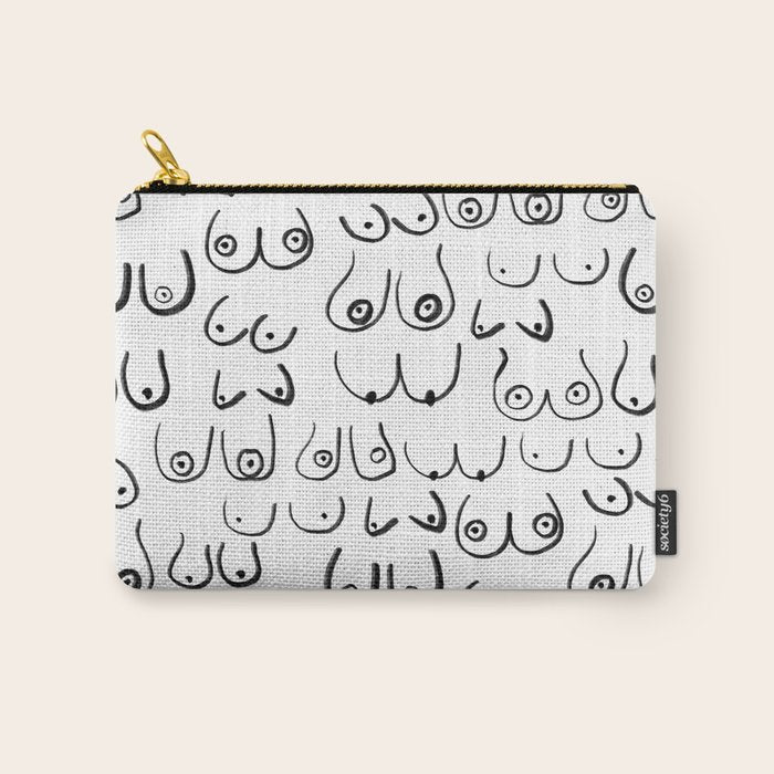 Boobs Pattern - black and white line drawing, life drawing, feminine art Carry All Pouch Gallery Image 1
