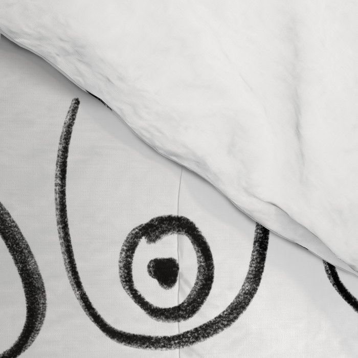 Boobs Pattern - black and white line drawing, life drawing, feminine art Comforter Gallery Image 4
