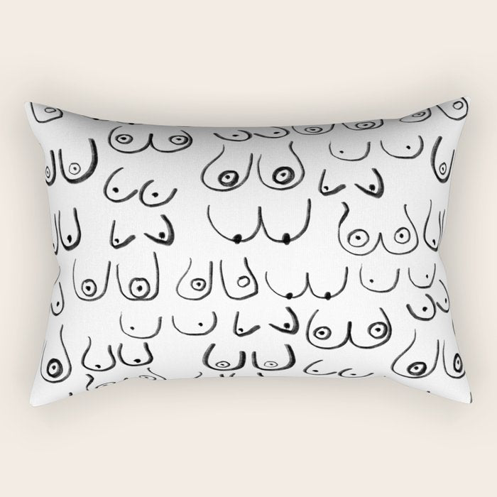 Boobs Pattern - black and white line drawing, life drawing, feminine art Rectangular Pillow Gallery Image 2