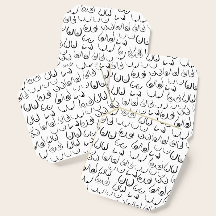 Boobs Pattern - black and white line drawing, life drawing, feminine art Coaster Gallery Image 1