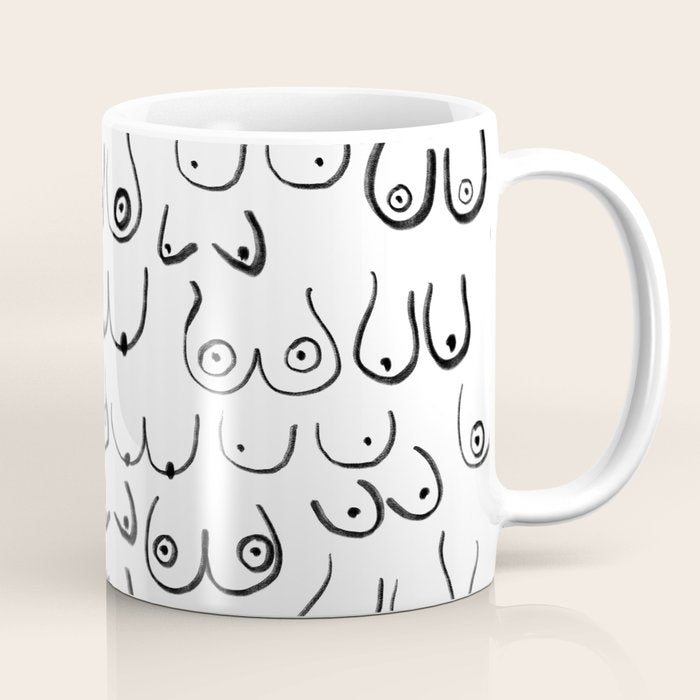 Boobs Pattern - black and white line drawing, life drawing, feminine art Coffee Mug Gallery Image 1