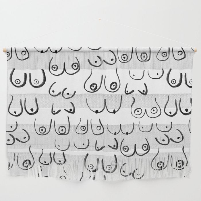 Boobs Pattern - black and white line drawing, life drawing, feminine art Wall Hanging Gallery Image 1