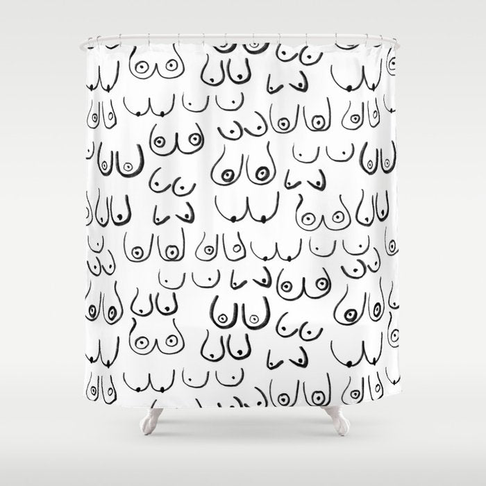 Boobs Pattern - black and white line drawing, life drawing, feminine art Shower Curtain Gallery Image 1
