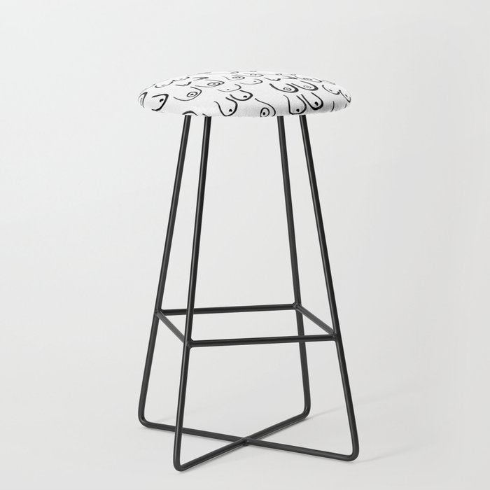 Boobs Pattern - black and white line drawing, life drawing, feminine art Stool Gallery Image 1