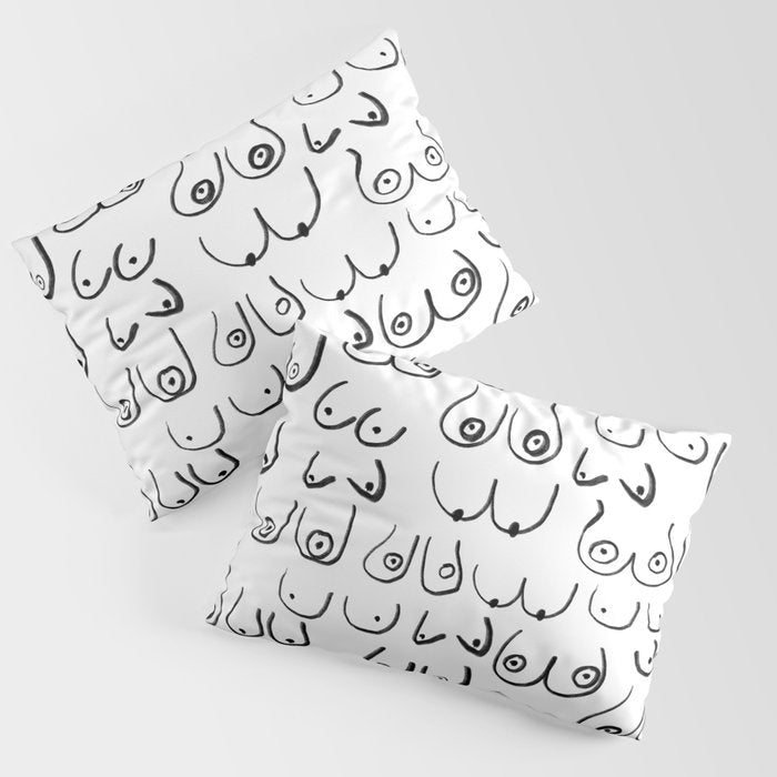 Boobs Pattern - black and white line drawing, life drawing, feminine art Pillow Sham Gallery Image 3