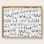 Boobs Pattern - black and white line drawing, life drawing, feminine art Serving Tray Gallery Image 1