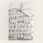 Boobs Pattern - black and white line drawing, life drawing, feminine art Duvet Cover Gallery Image 6